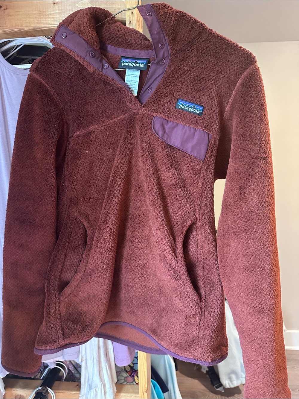 Patagonia Cozy Sherpa Pullover - Rust with deep purple trim